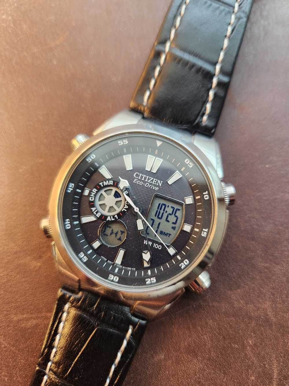 Citizen Eco-Drive Men's Black Dial Watch with Black Leather Strap
